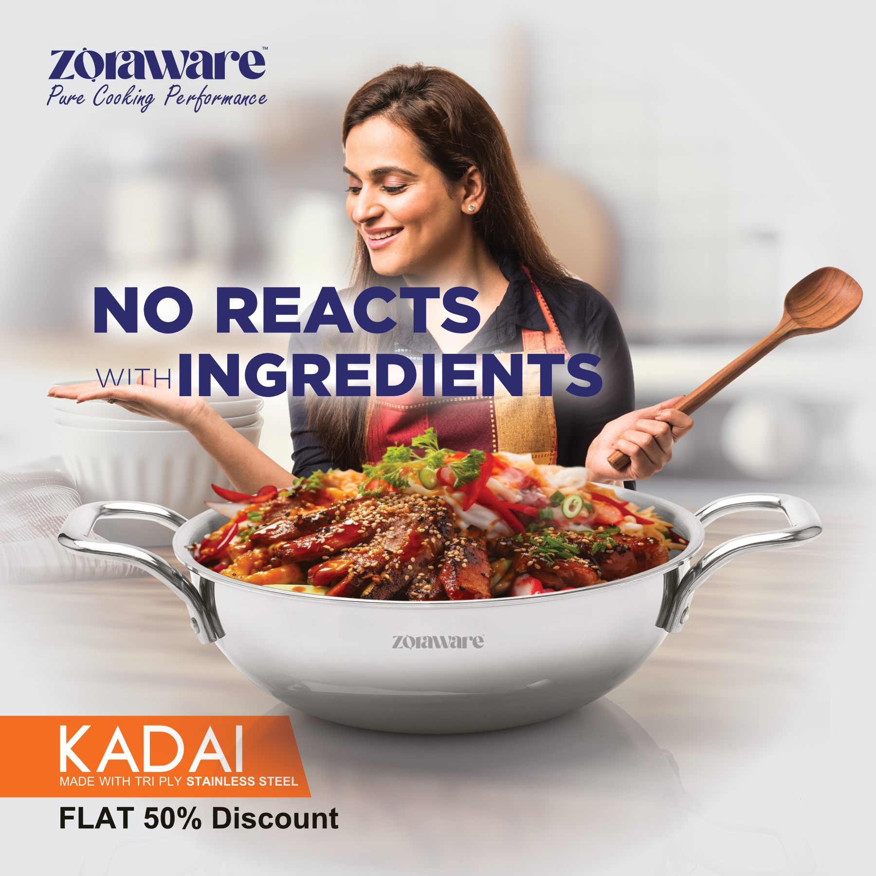Triply Stainless Steel Kadai, Works on Induction & Gas, 5-Year Warranty
