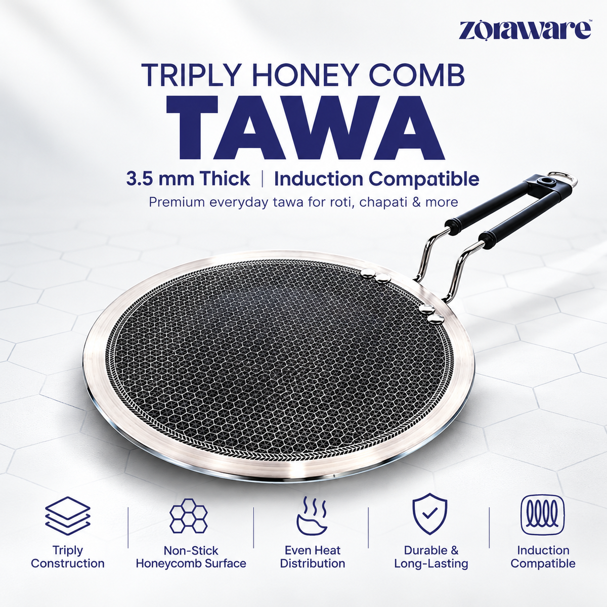 Triply Honey Comb Tawa 3.5mm Thick l Induction Compatible