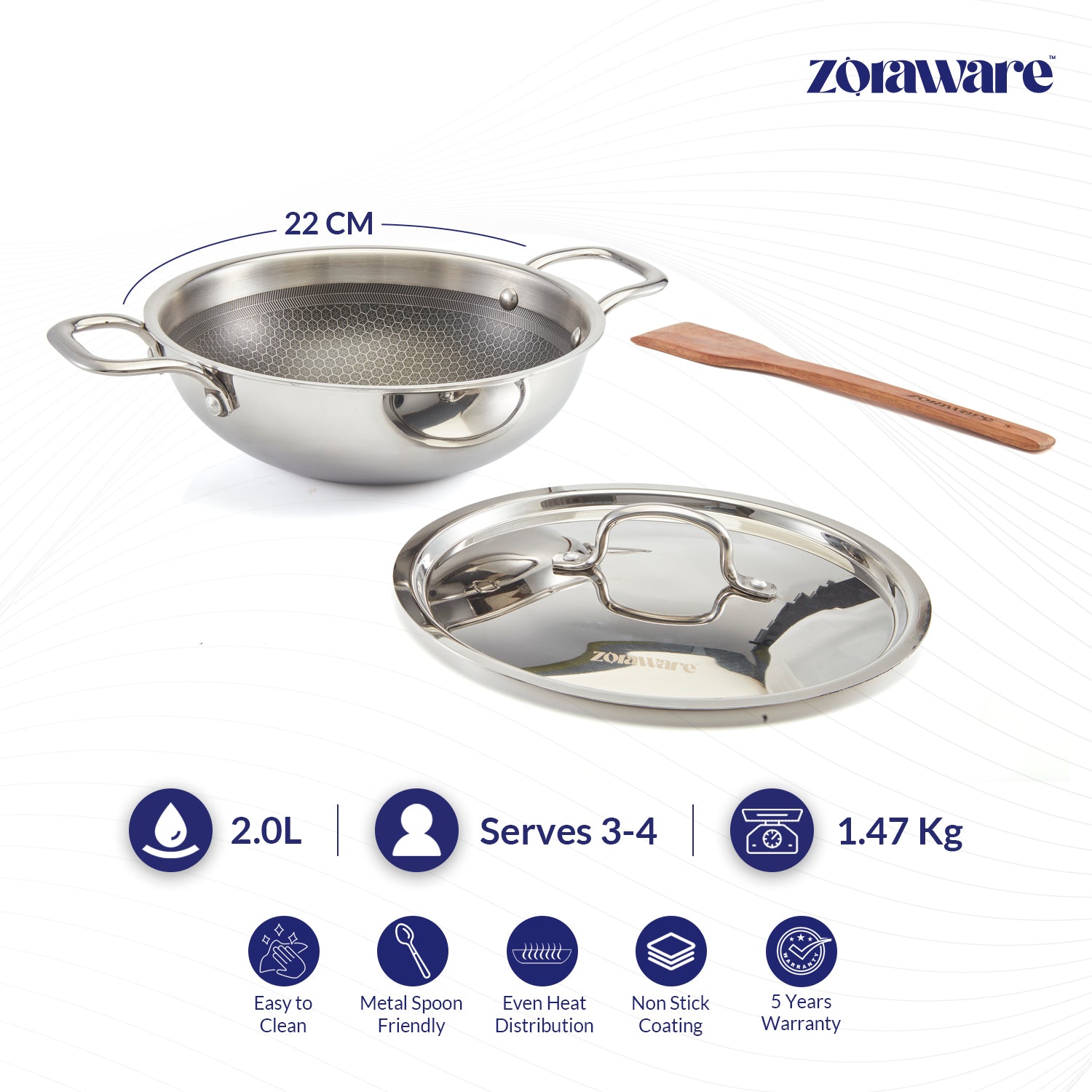 Triply Honey Comb Kadai l Free Lid l Induction Compitable