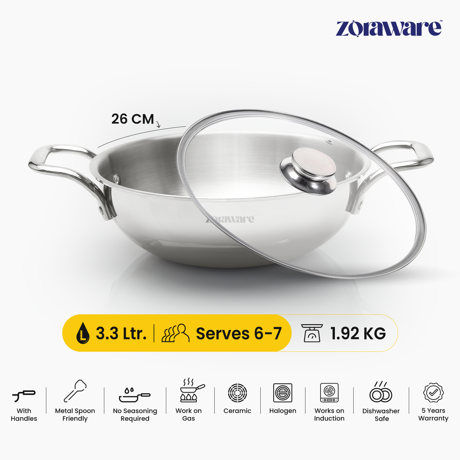 Triply Stainless Steel Kadai Induction Friendly