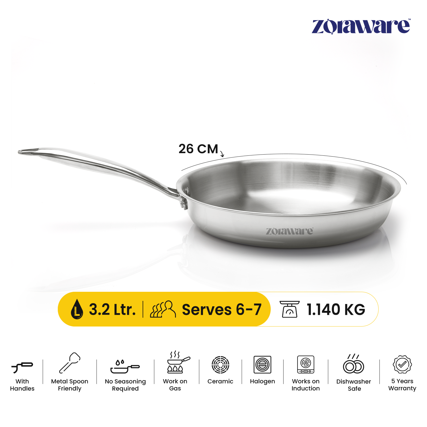 Triply FryPan l Pasta Pan Induction and Gas Compitable 5 Year Warranty