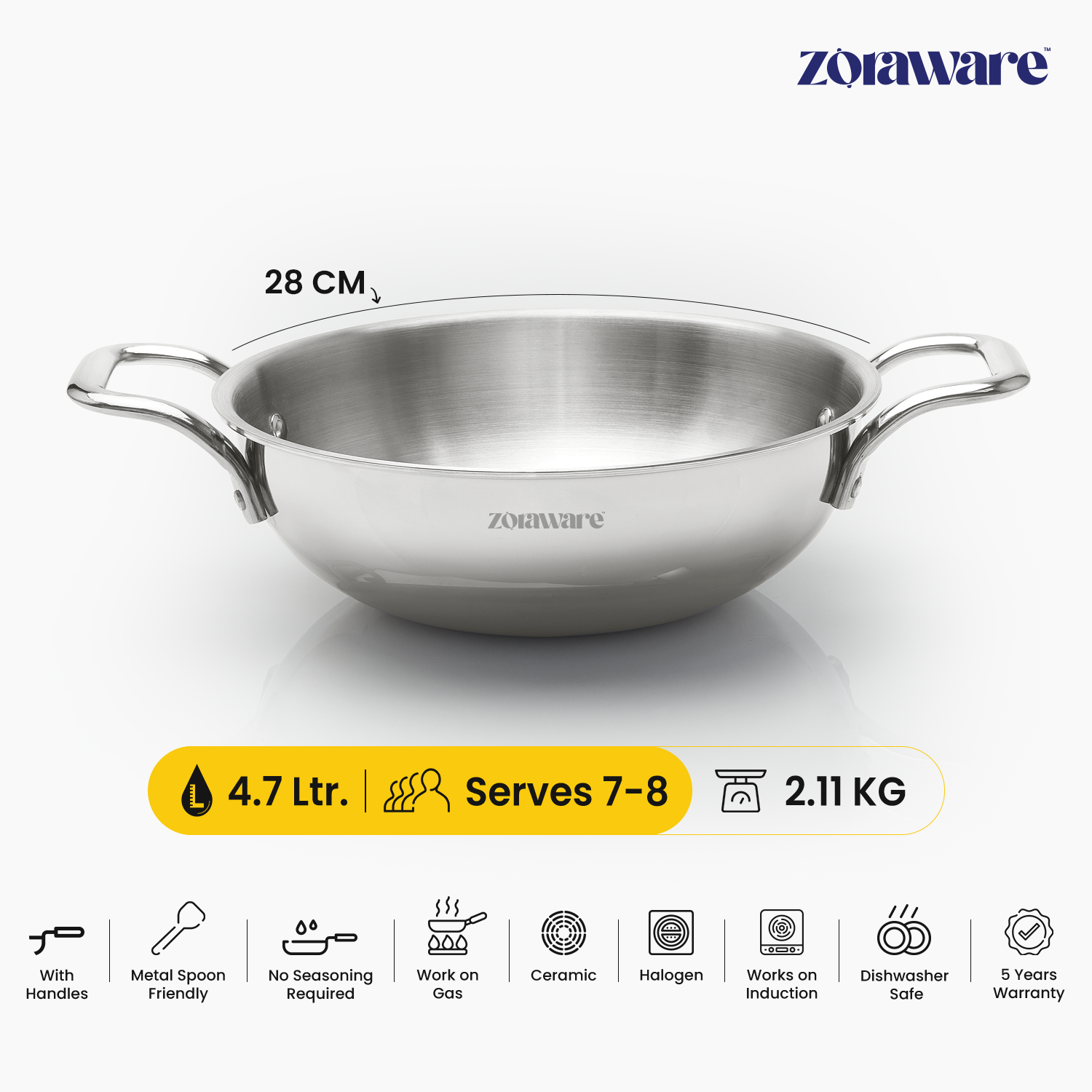 Triply Stainless Steel Kadai Induction Friendly