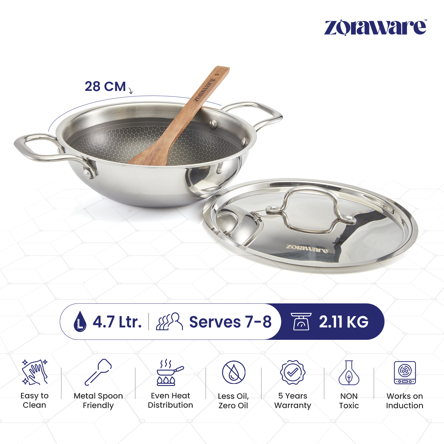Triply Honey Comb Kadai l Free Lid l Induction Compitable
