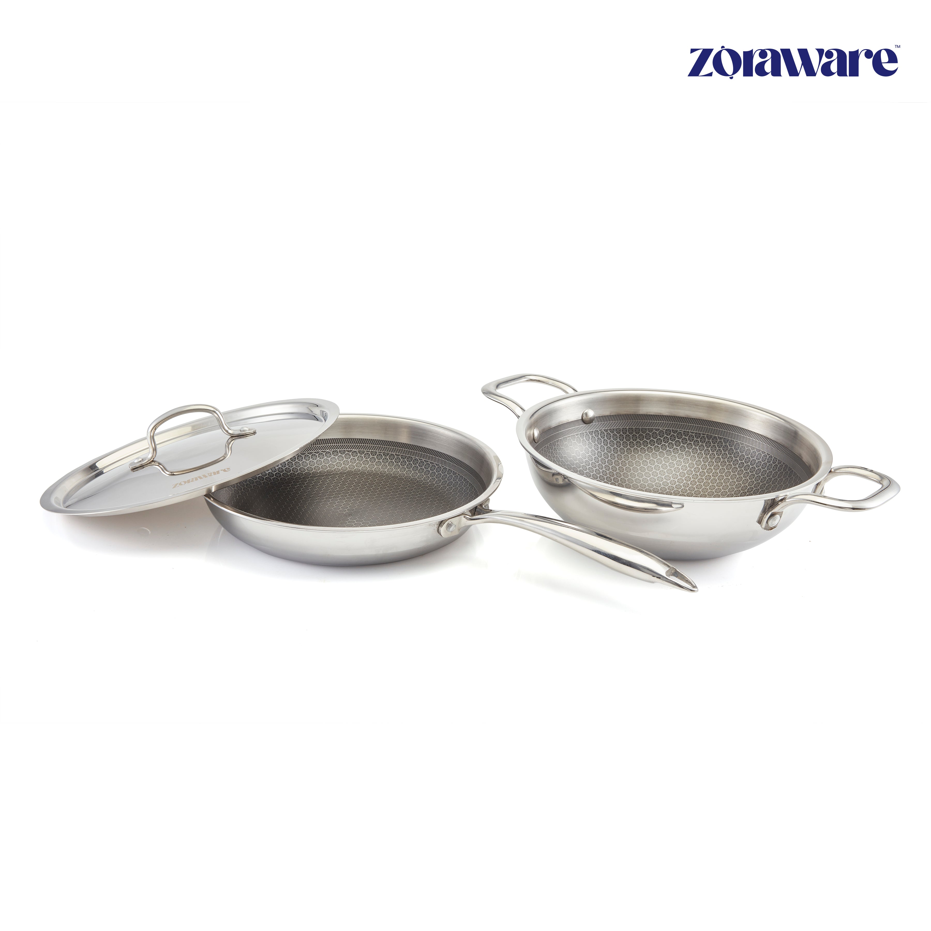 Honey Comb Triply Kadai + Fry Pan Cookware Set with Lid (3 Pcs Set)