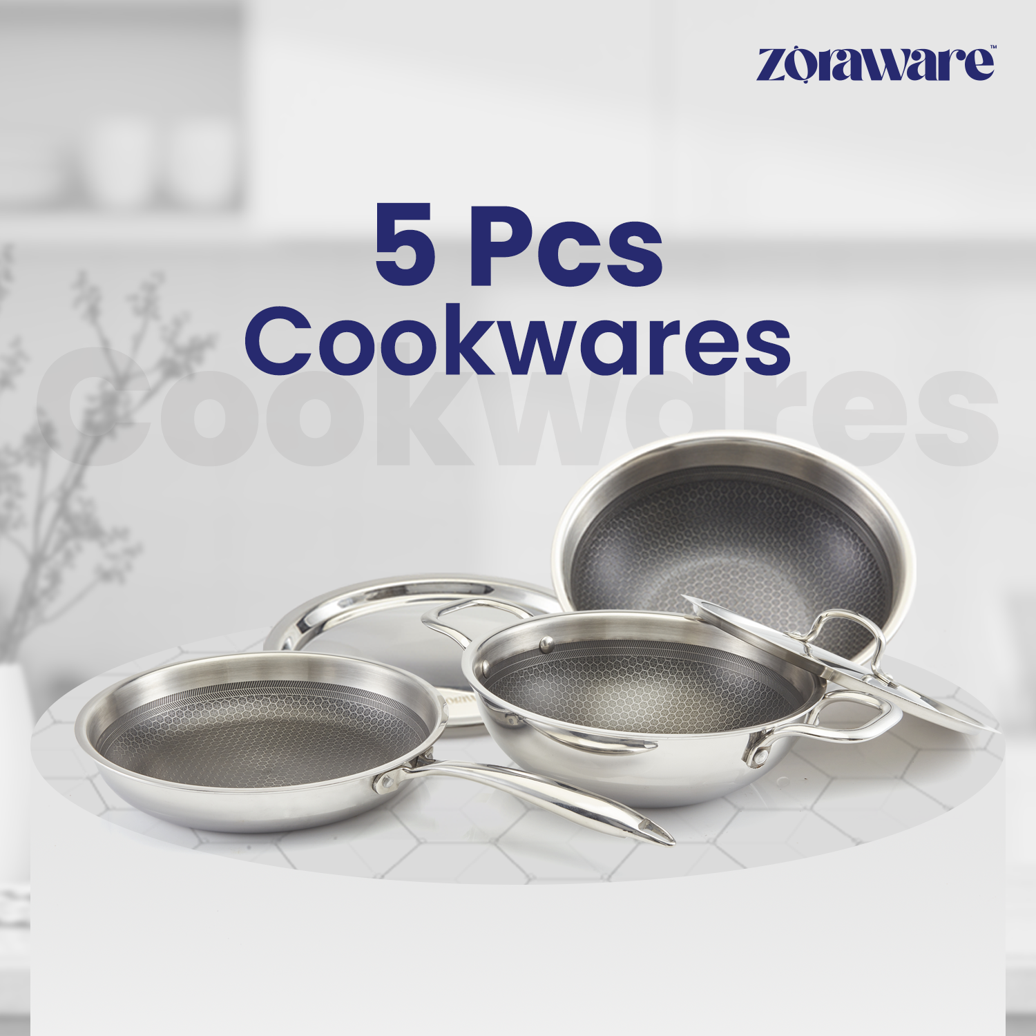 Honey Comb Triply Kadai + Fry Pan + Tasra Set with Lid (5 Pcs Set)