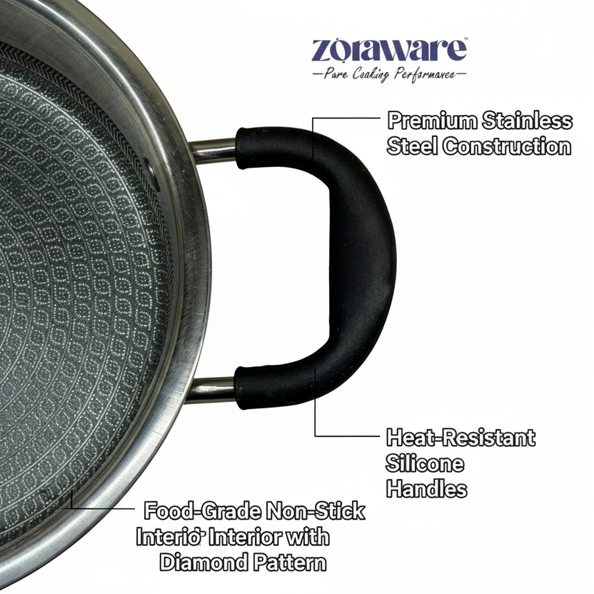 Triply Hexa Pro Non Stick Multi Pan l 5 Year Warranty l Induction Compitable l Free Toughned Glass Lid