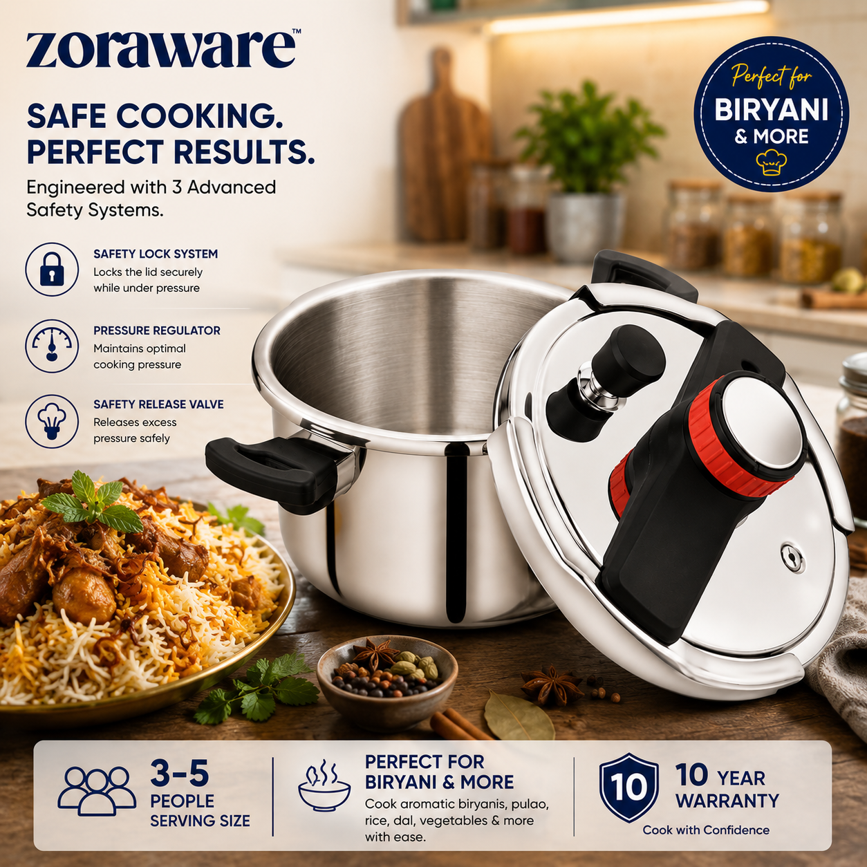Super Cuker™ Triply Stainless Steel Pressure Cooker l 3 Advanced Safety Systems l 10 Year Warranty