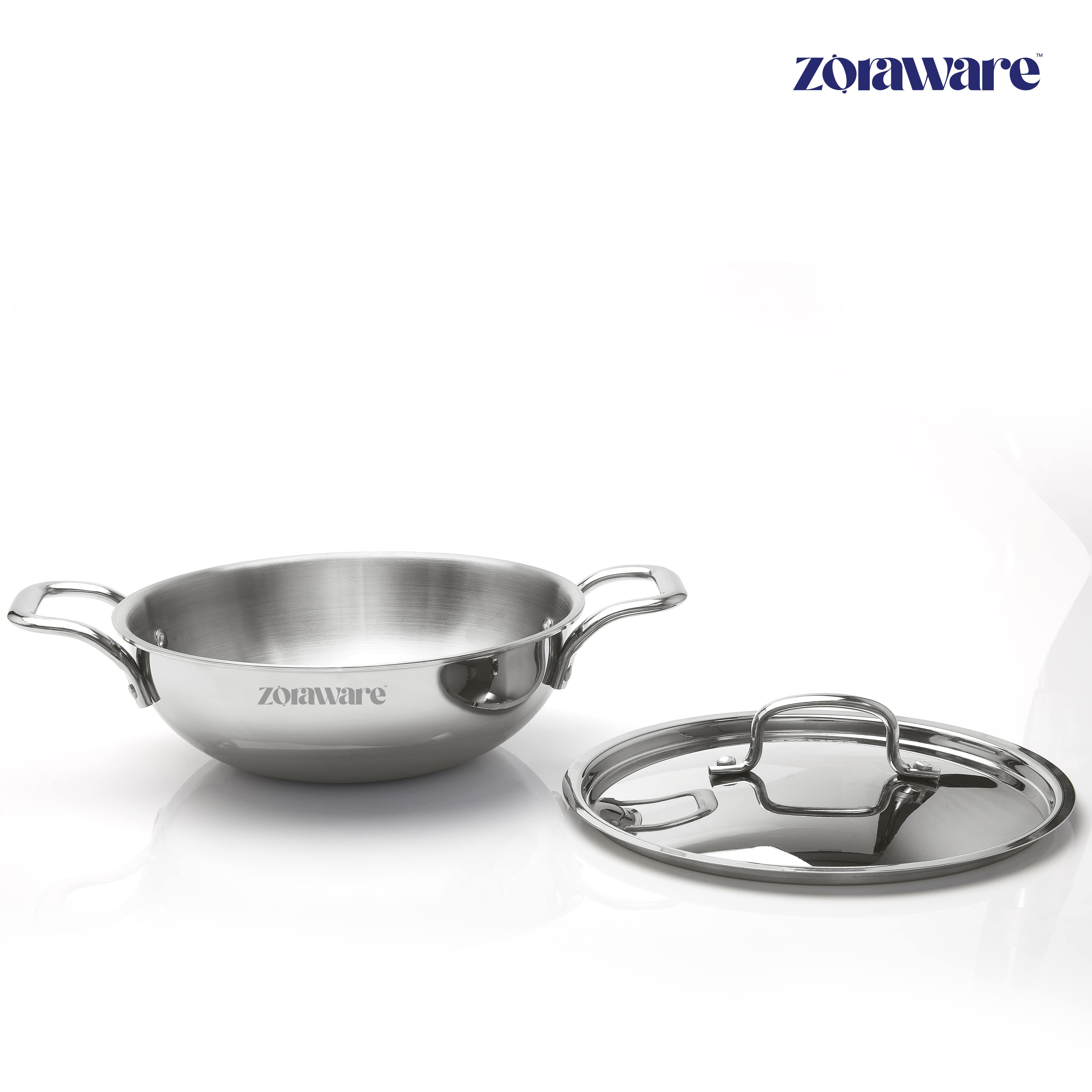 Triply Stainless Steel Kadai, Works on Induction & Gas, 5-Year Warranty