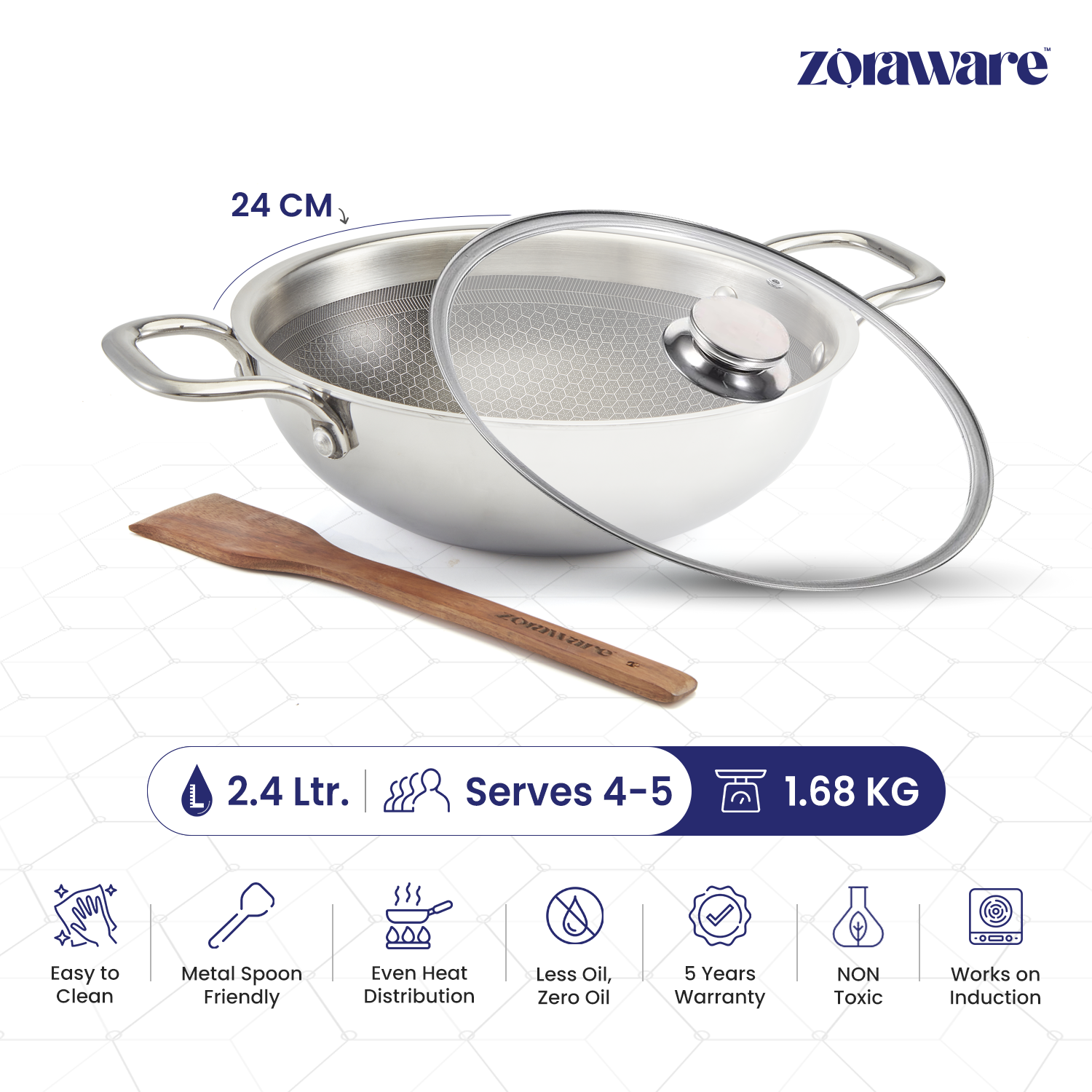 Triply Honey Comb Kadai l Free Lid l Induction Compitable