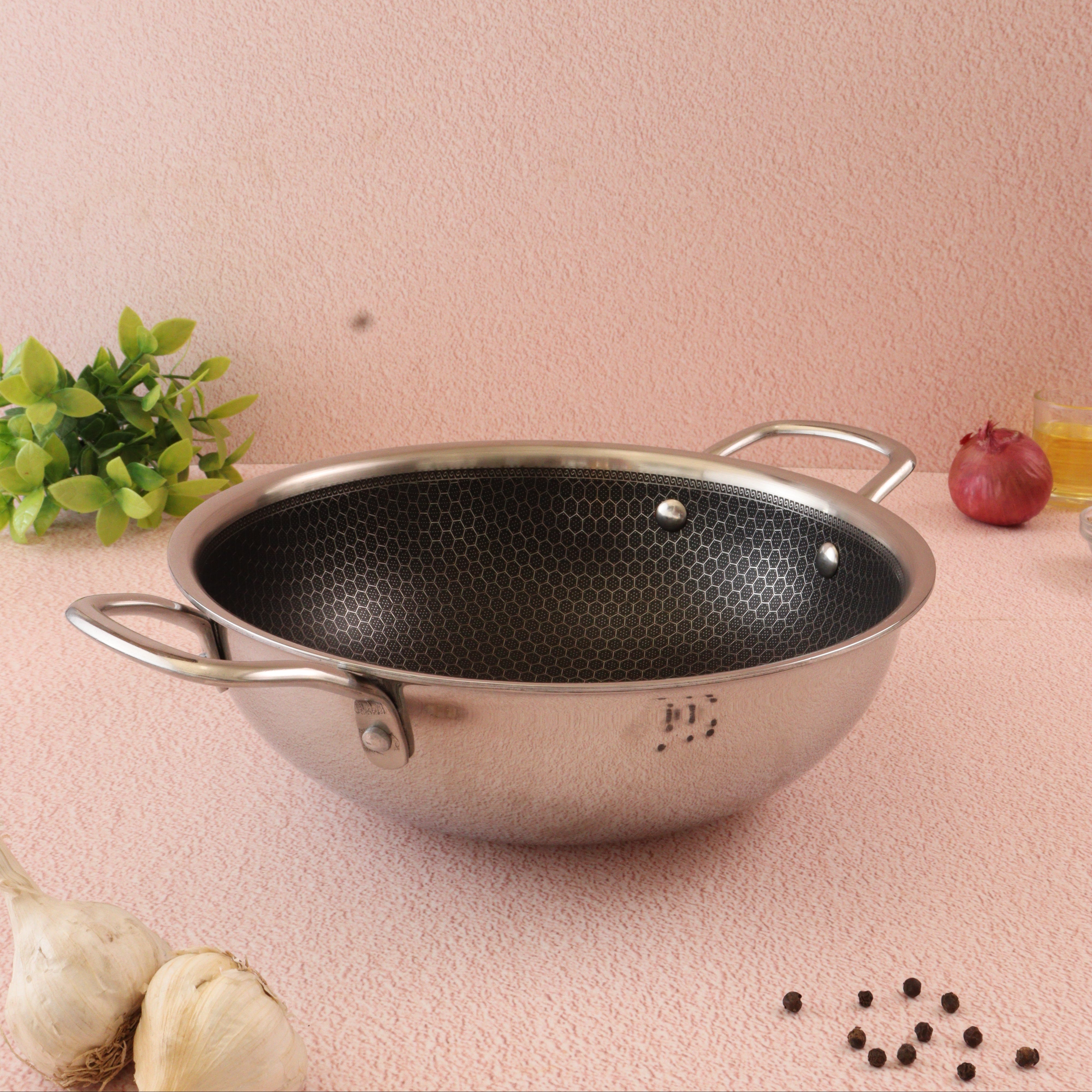Triply Honey Comb Kadai l Free Lid l Induction Compitable