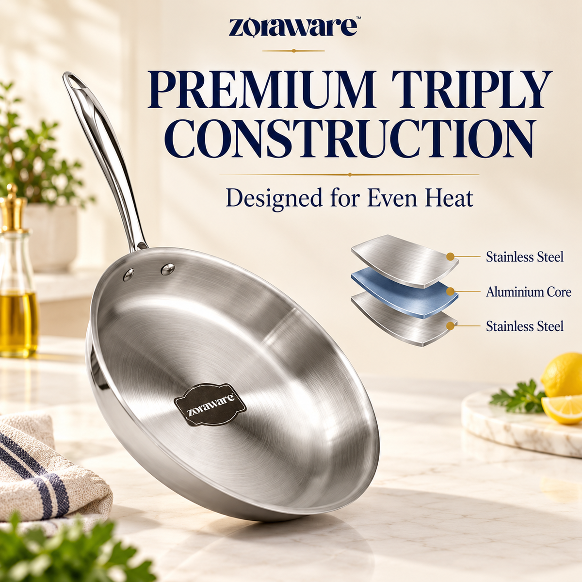 Triply FryPan l Pasta Pan Induction and Gas Compitable 5 Year Warranty