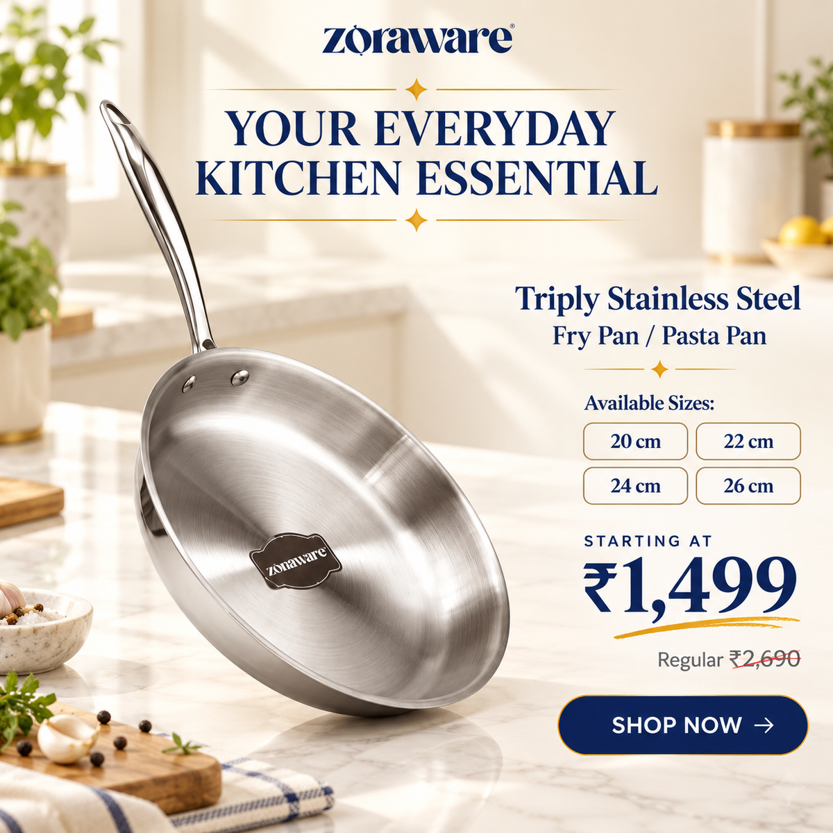 Triply FryPan l Pasta Pan Induction and Gas Compitable 5 Year Warranty