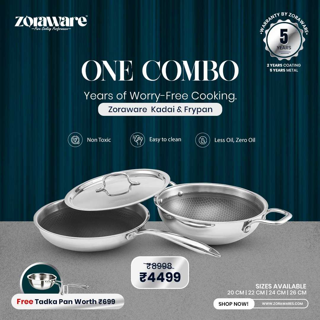 Honey Comb Triply Kadai + Fry Pan Cookware Set with Lid (3 Pcs Set)