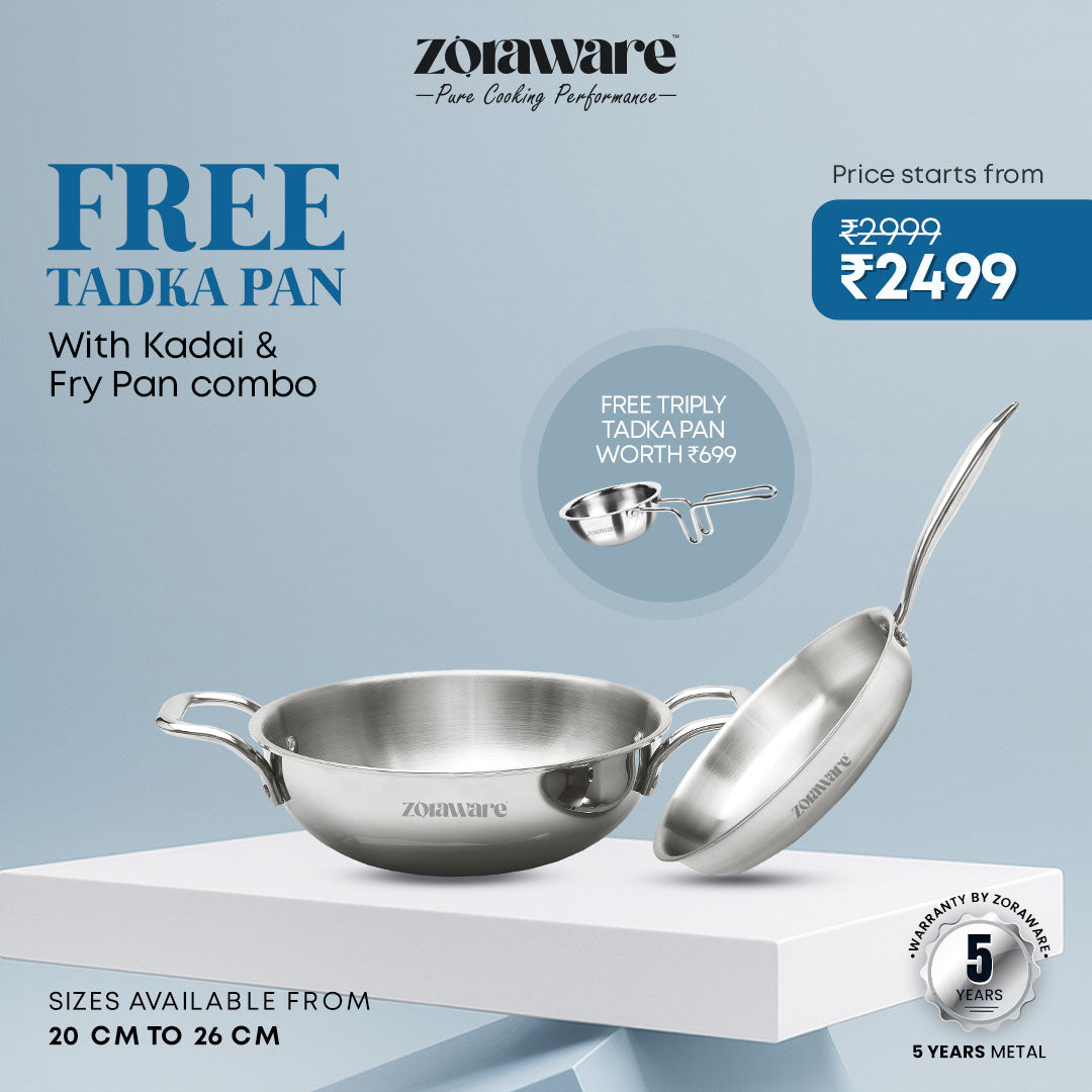 Triply 3 Pcs Kadai - Fry Pan Cookware Set l Induction Compatible l 5 Year Warranty l Free Tadka Pan worth ₹699