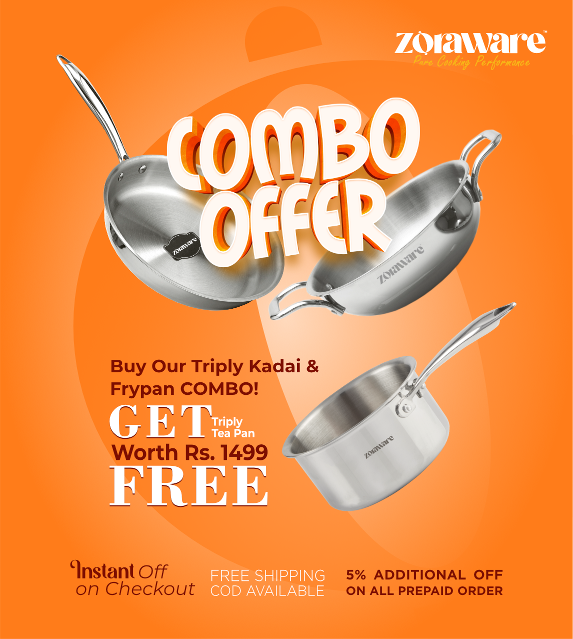 Triply 3 Pcs Kadai - Fry Pan Cookware Set l Induction Compatible l Free Saucepan 1650ml