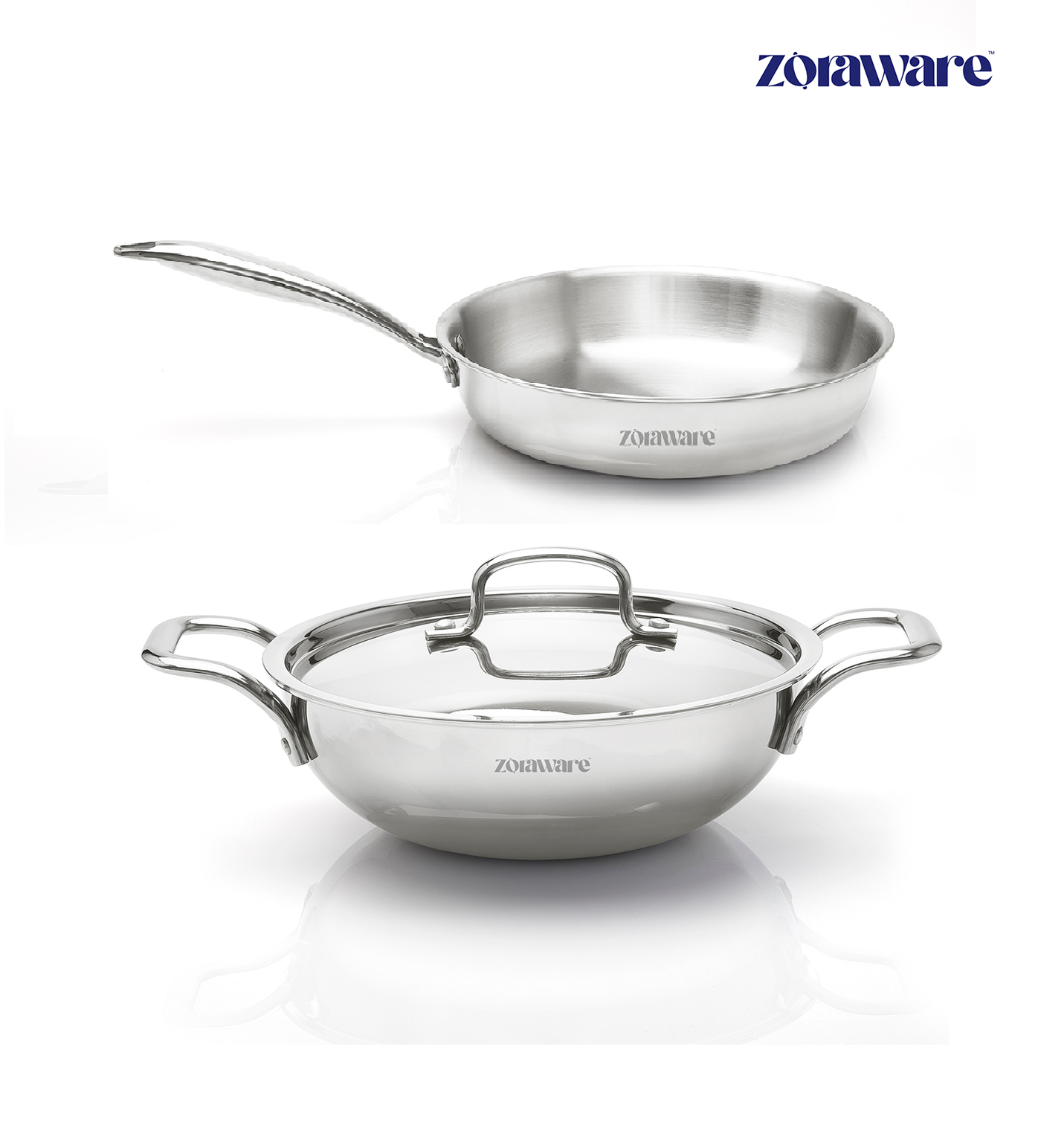 Triply 3 Pcs Kadai - Fry Pan Cookware Set l Induction Compatible l 5 Year Warranty l Free Tadka Pan worth ₹699