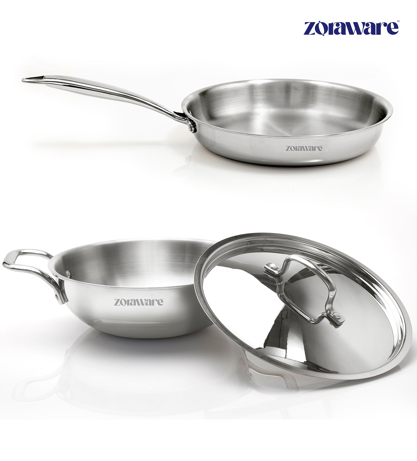 Triply 3 Pcs Kadai - Fry Pan Cookware Set l Induction Compatible l 5 Year Warranty l Free Tadka Pan worth ₹699