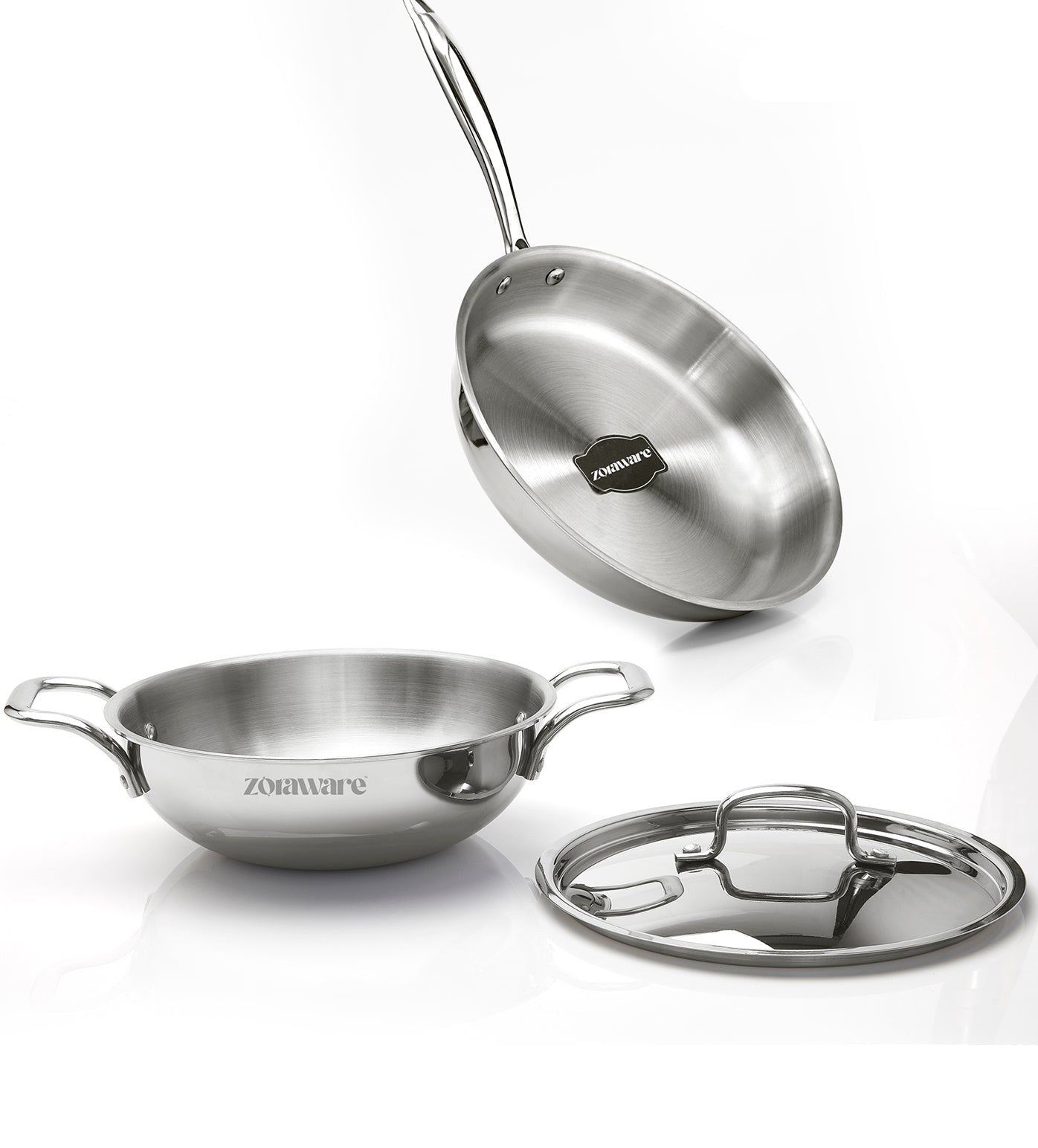 Triply 3 Pcs Kadai - Fry Pan Cookware Set l Induction Compatible l 5 Year Warranty