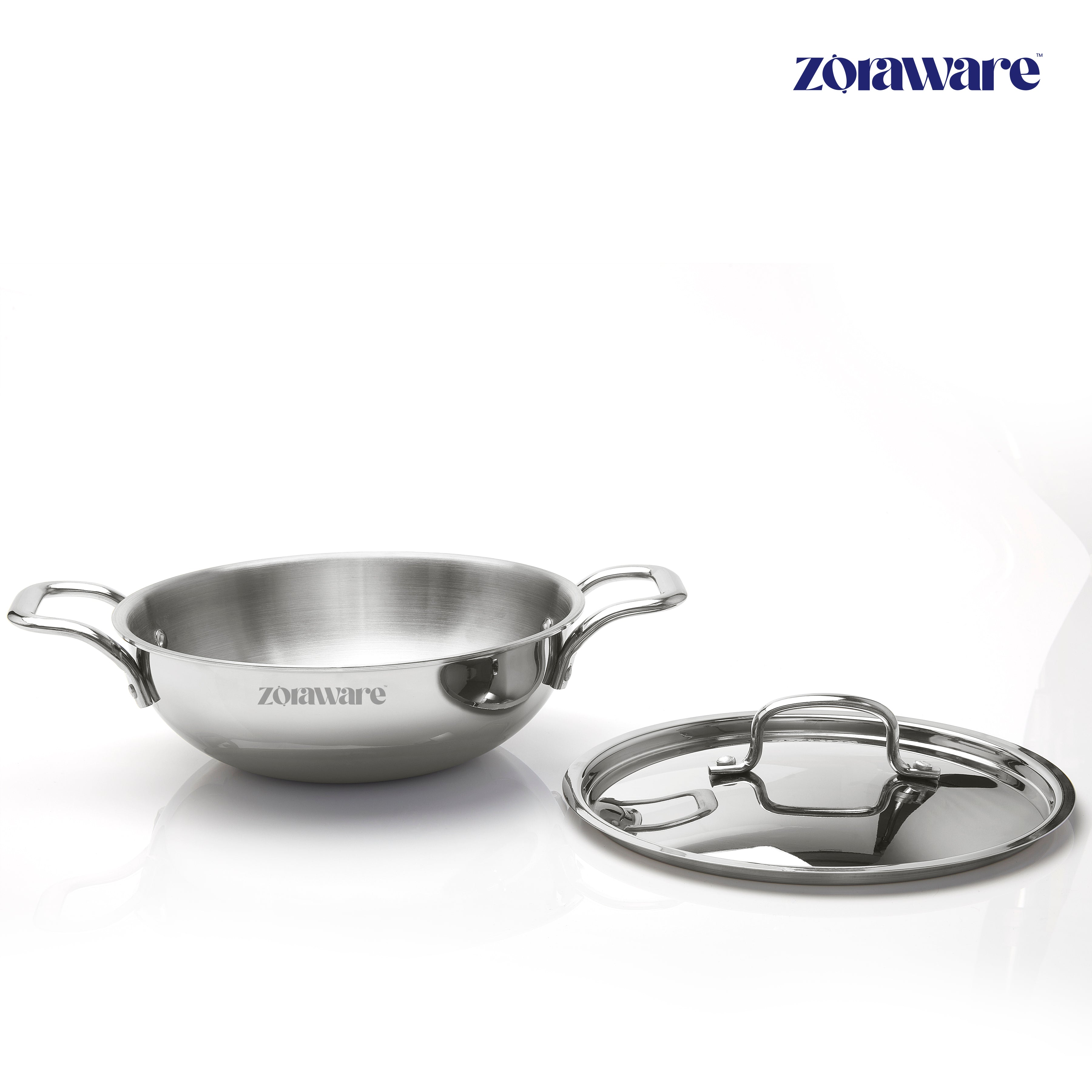 Triply Stainless Steel Kadai, Works on Induction & Gas, 5-Year Warranty