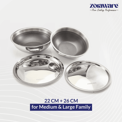 Triply Honey Comb Tasra 22cm + 26cm - For Medium & Large Family