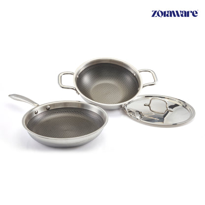 Honey Comb Triply Kadai + Fry Pan Cookware Set