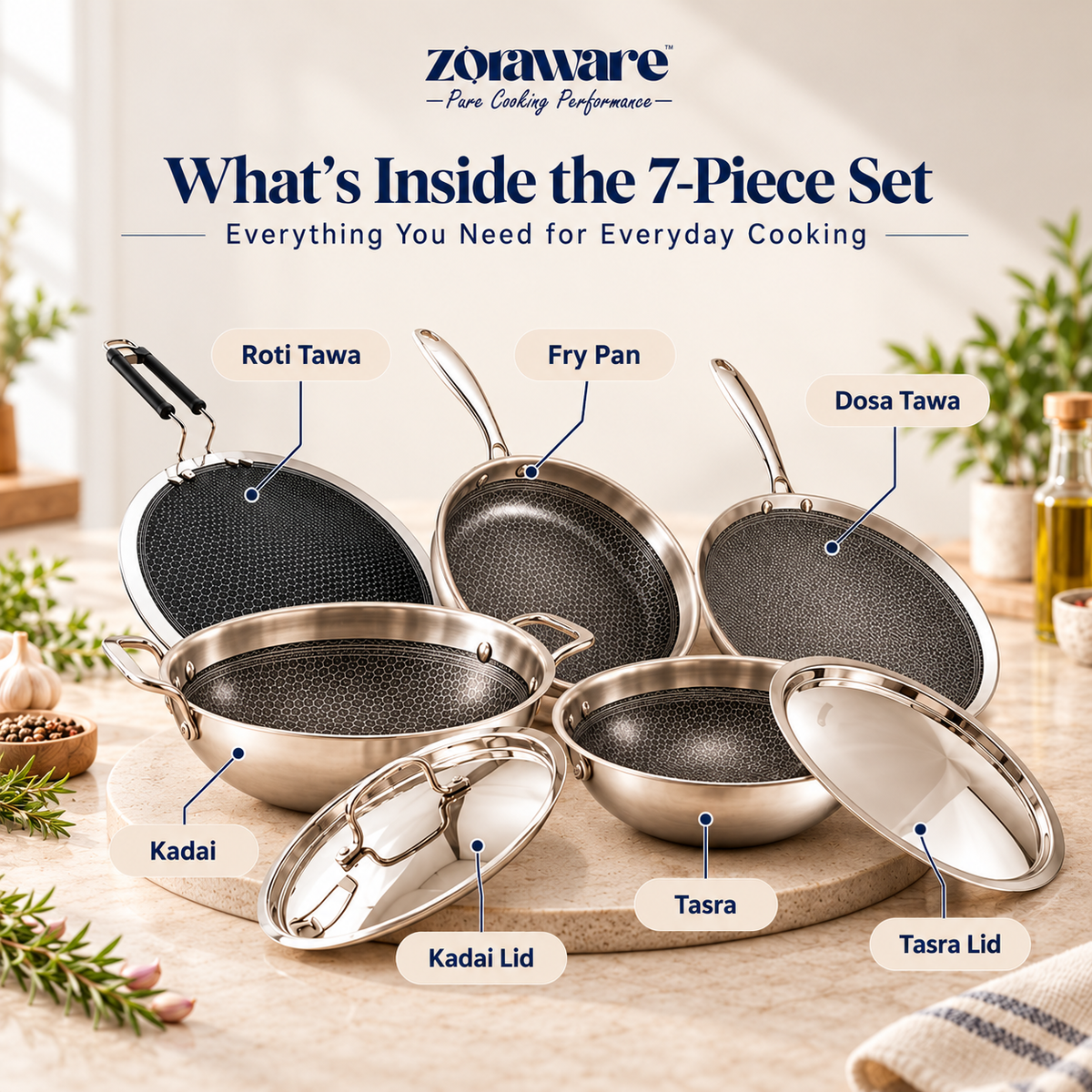 Honey Comb 7 Pcs Cookware Set