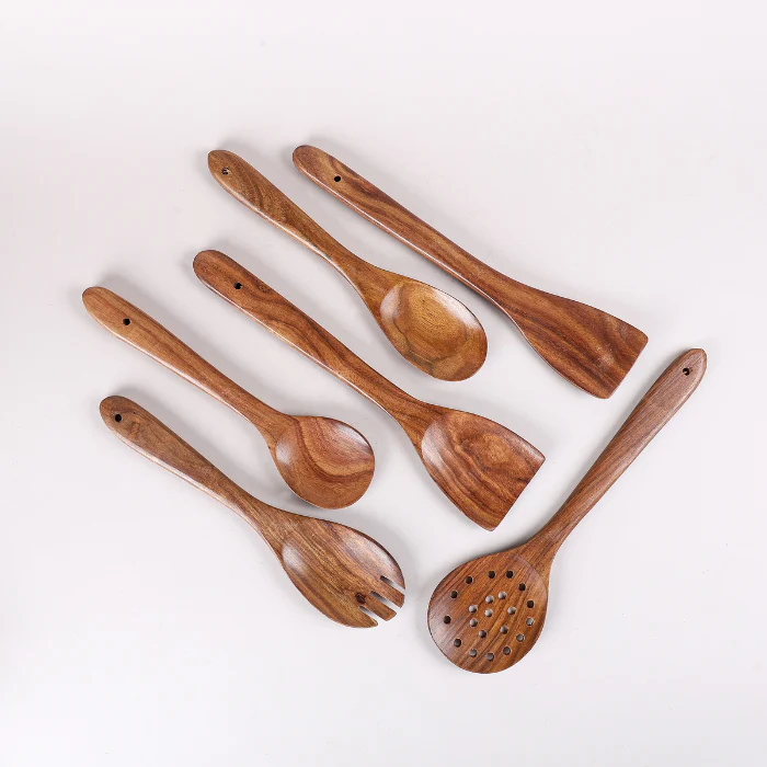 Wooden Spatula Set | Cooking & Serving Spoons | Brown | Set of 6