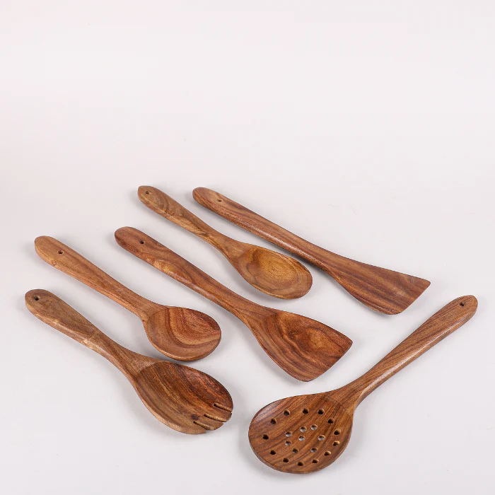 Wooden Spatula Set | Cooking & Serving Spoons | Brown | Set of 6