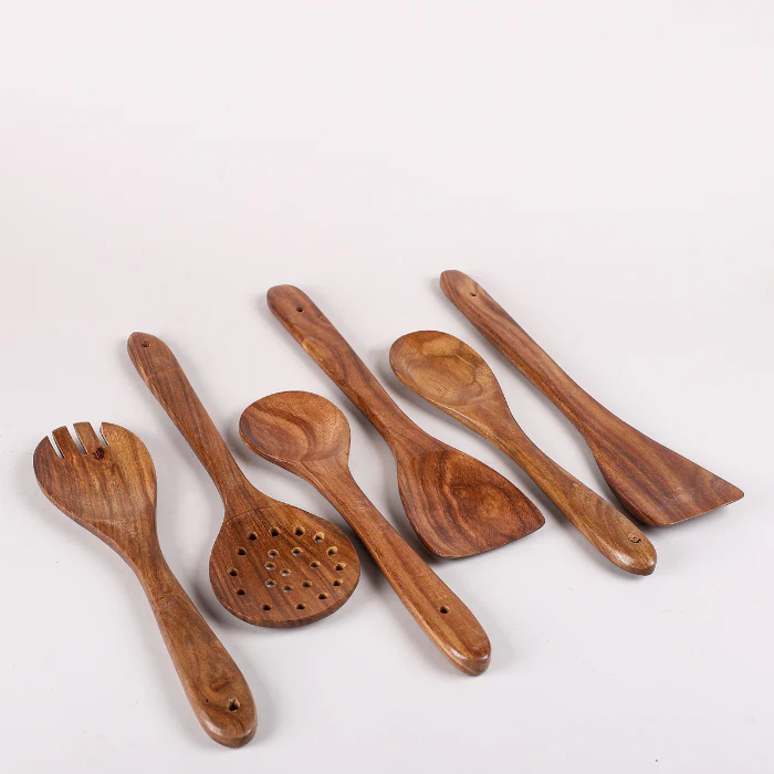 Wooden Spatula Set | Cooking & Serving Spoons | Brown | Set of 6