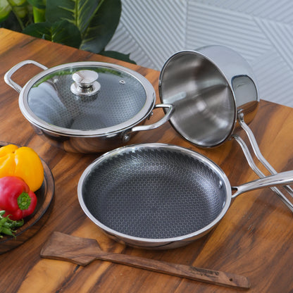 Honey Comb Triply Kadai + Fry Pan Cookware Set with Lid (3 Pcs Set) Free Sauce Pan 1650 ml