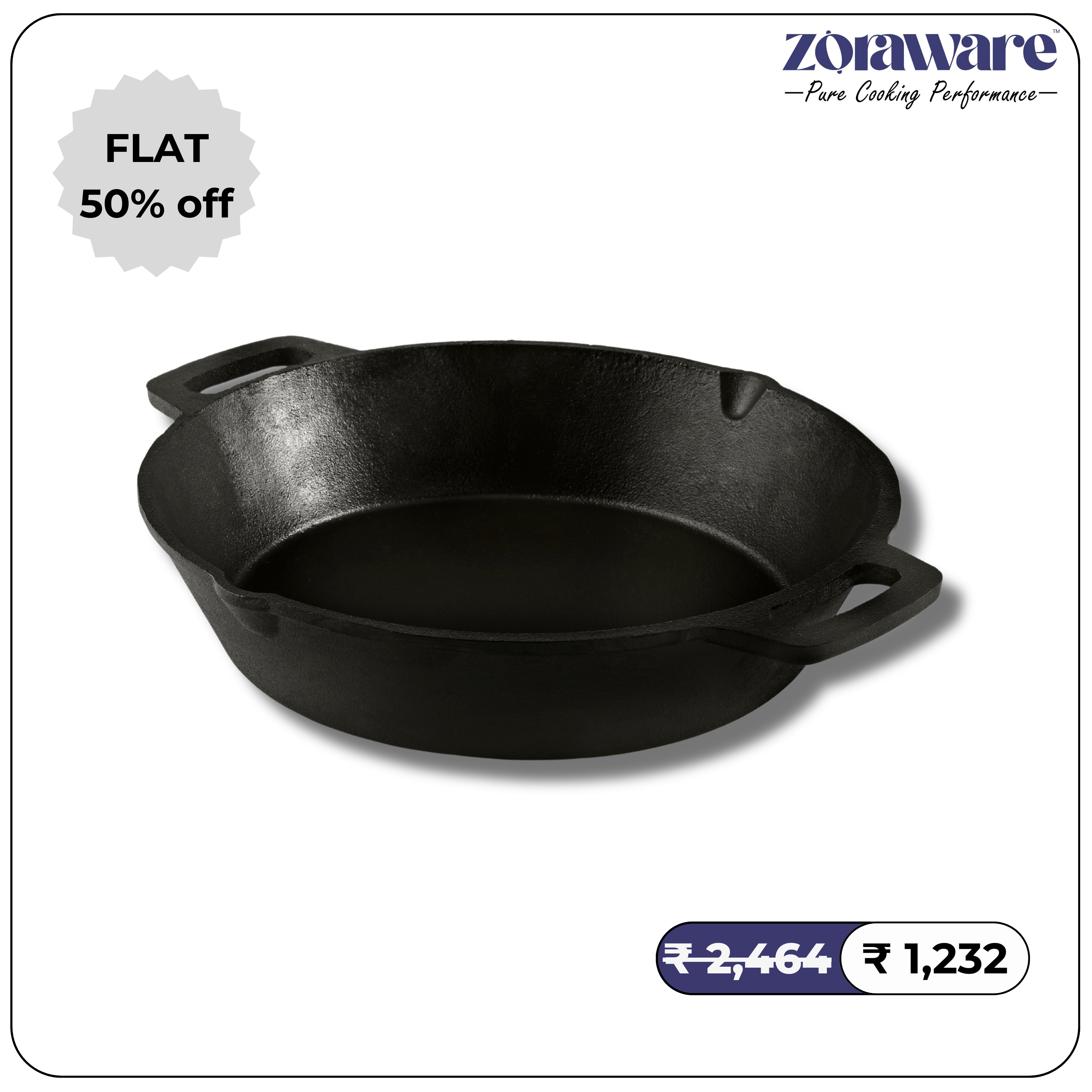 ZORAWARE VINTAGE CAST IRON SKILLET FRY PAN 26 CM/ 2.8 KG