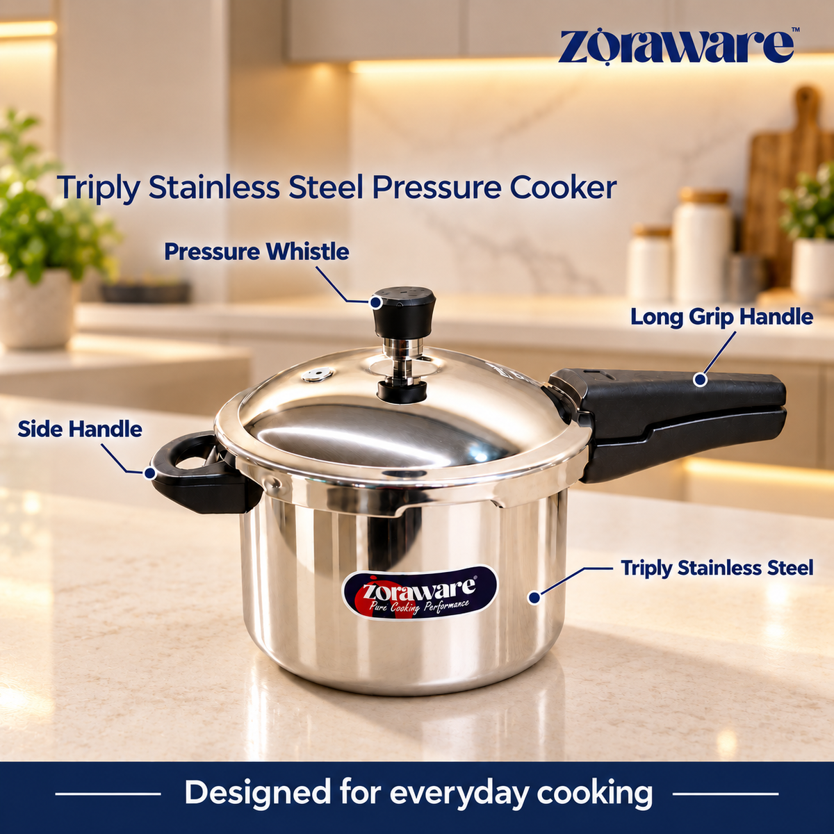Triply Stainless Steel Pressure Cooker - Outer Lid - Induction & Gas Compatible 5 L