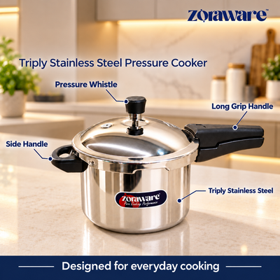 Triply Stainless Steel Pressure Cooker - Outer Lid - Induction & Gas Compatible 5 L