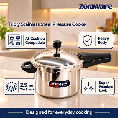 Triply Stainless Steel Pressure Cooker - Outer Lid - Induction & Gas Compatible 5 L