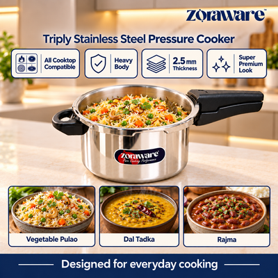 Triply Stainless Steel Pressure Cooker - Outer Lid - Induction & Gas Compatible 5 L