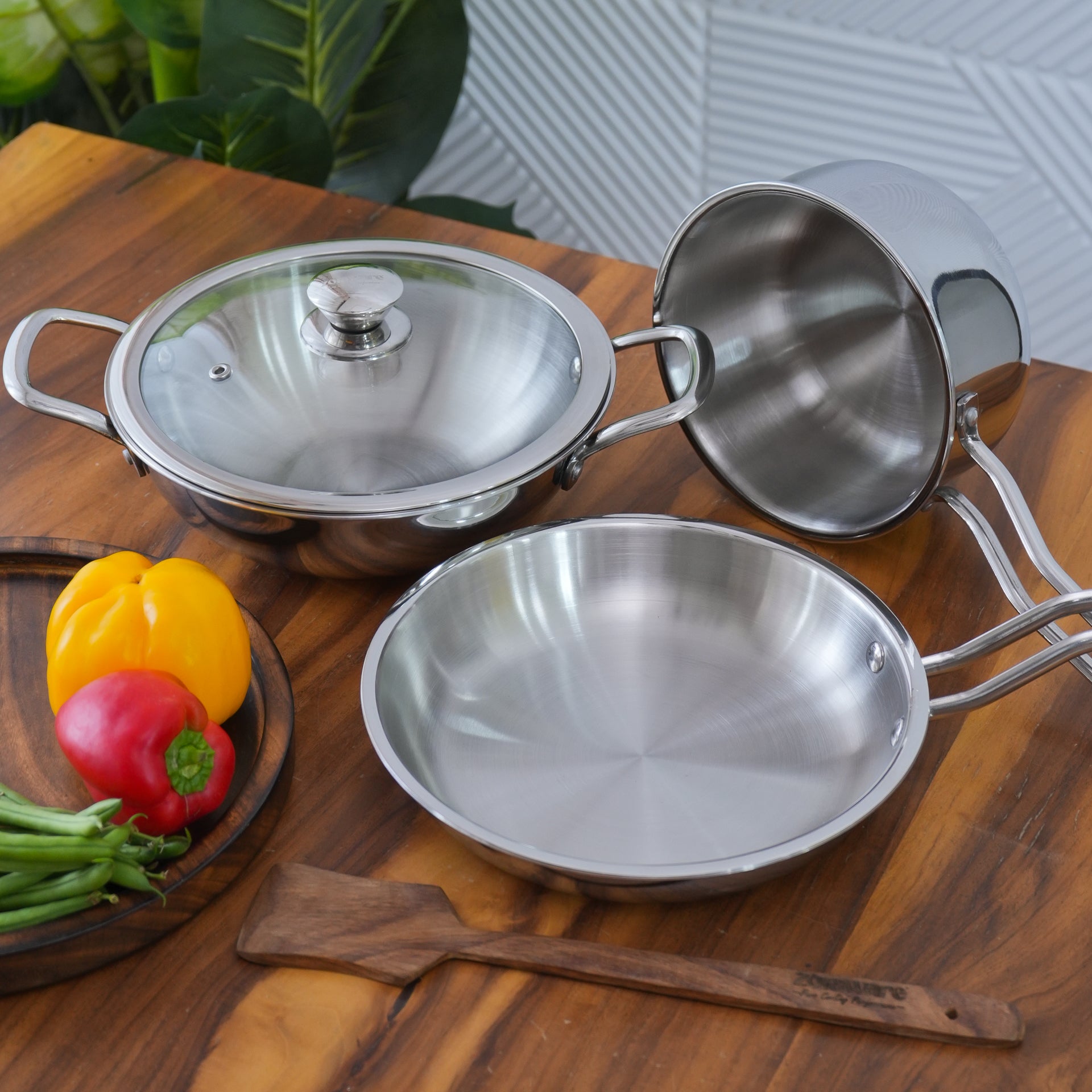 Triply 3 Pcs Kadai - Fry Pan Cookware Set l Induction Compatible l Free Saucepan 1650ml