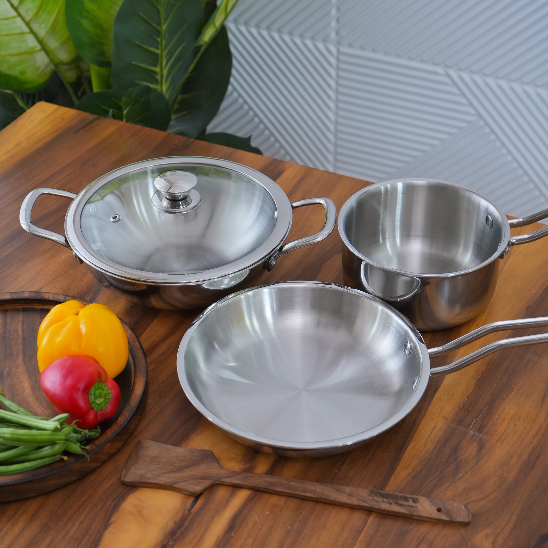Triply 3 Pcs Kadai - Fry Pan Cookware Set l Induction Compatible l Free Saucepan 1650ml