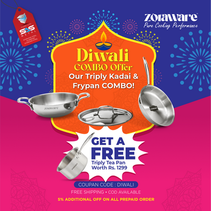 Triply 3 Pcs Kadai - Fry Pan Cookware Set l  FREE Triply Tea Pan worth ₹1299! 💥