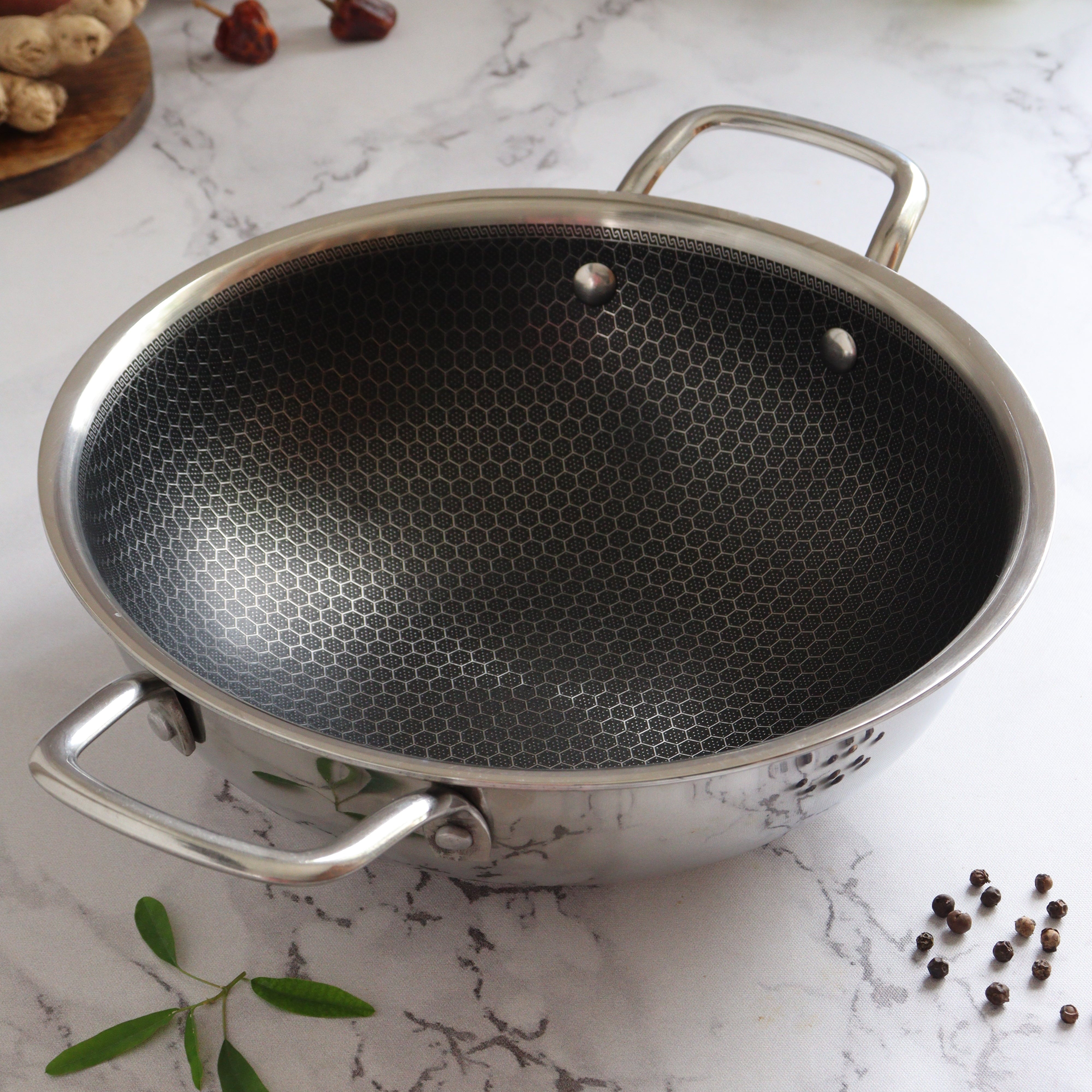 Honey Comb Triply Kadai + Fry Pan Cookware Set with Lid (3 Pcs Set)