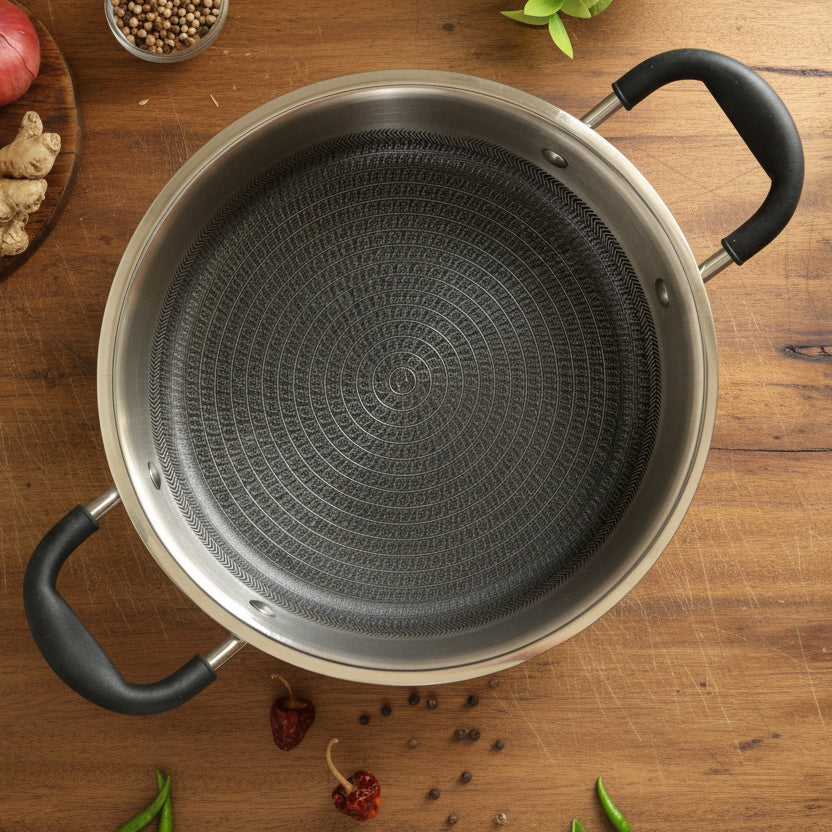 Triply Hexa Pro Non Stick Multi Pan  l 5 Year Warranty l Induction Compitable l Free Toughned Glass Lid