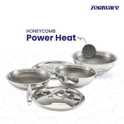 Honey Comb Triply Kadai + Fry Pan + Tasra Set with Lid (5 Pcs Set)