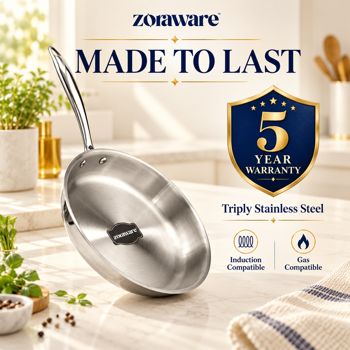 Triply FryPan l Pasta Pan Induction and Gas Compitable 5 Year Warranty