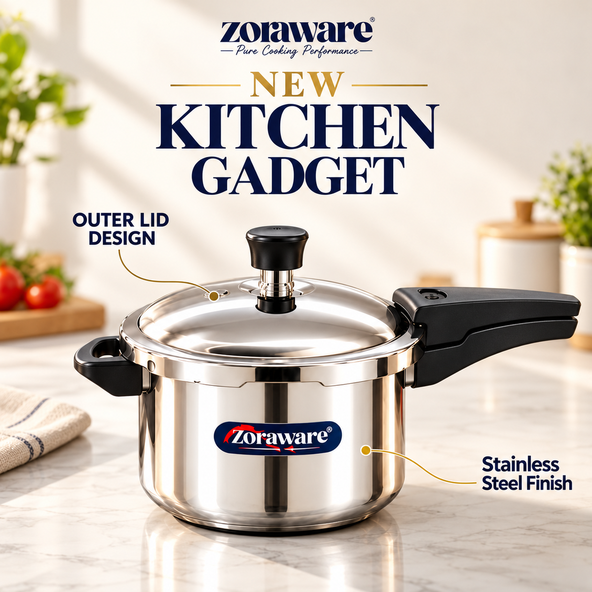 Triply Stainless Steel Pressure Cooker - Outer Lid - Induction & Gas Compatible