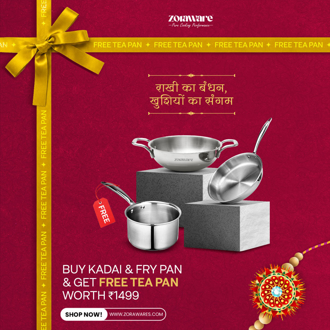 Triply Kadai - Fry Pan Cookware Set l Induction Compatible l 5 Year Warranty l Free Tea Pan