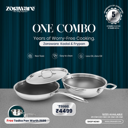 Honey Comb Triply Kadai + Fry Pan Cookware Set with Lid (3 Pcs Set)