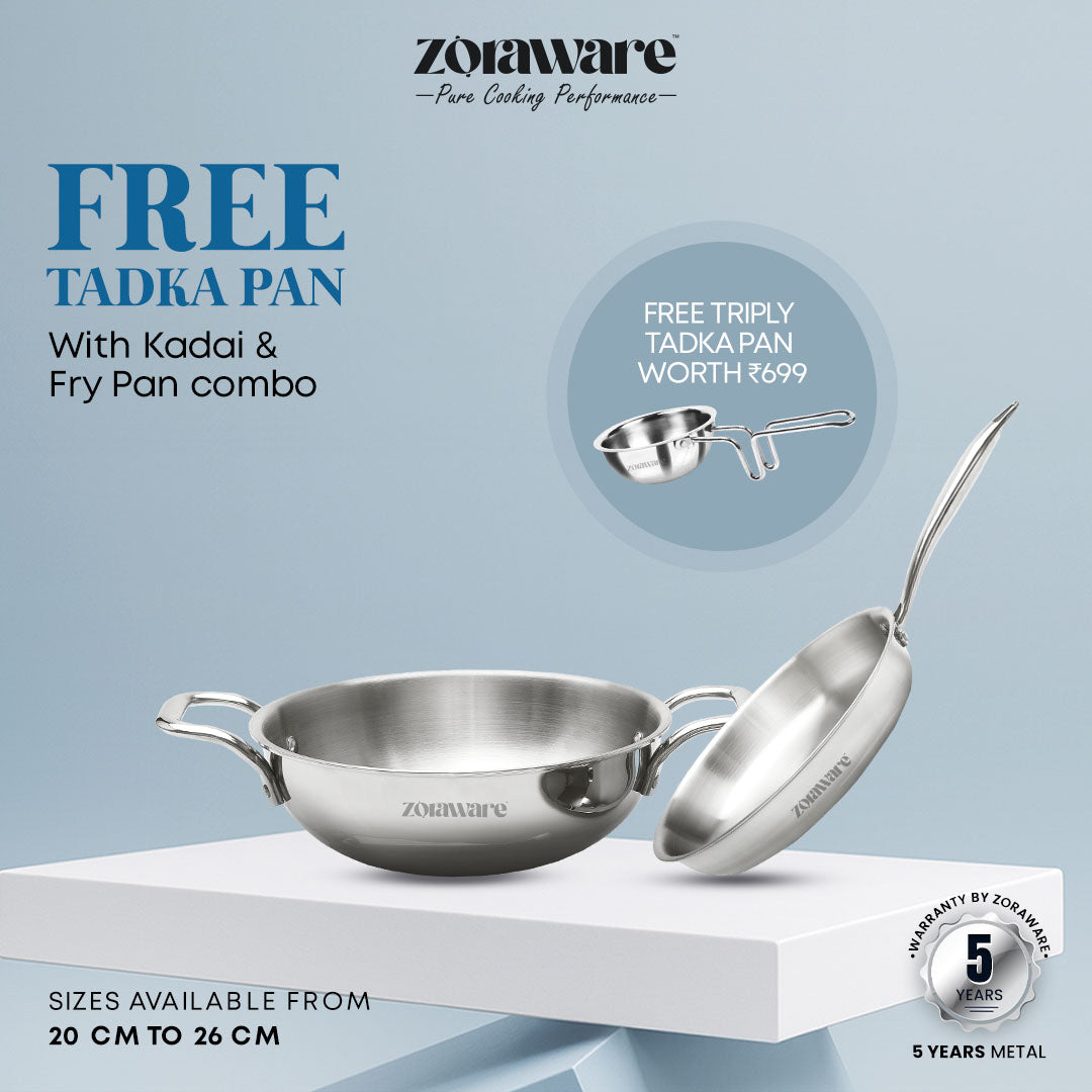 Triply 3 Pcs Kadai - Fry Pan Cookware Set l Induction Compatible l 5 Year Warranty l Free Tadka Pan worth ₹699