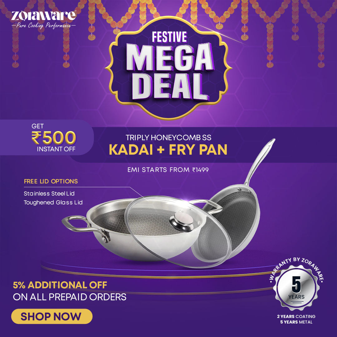 Honey Comb Triply Kadai + Fry Pan Cookware Set with Lid (3 Pcs Set)