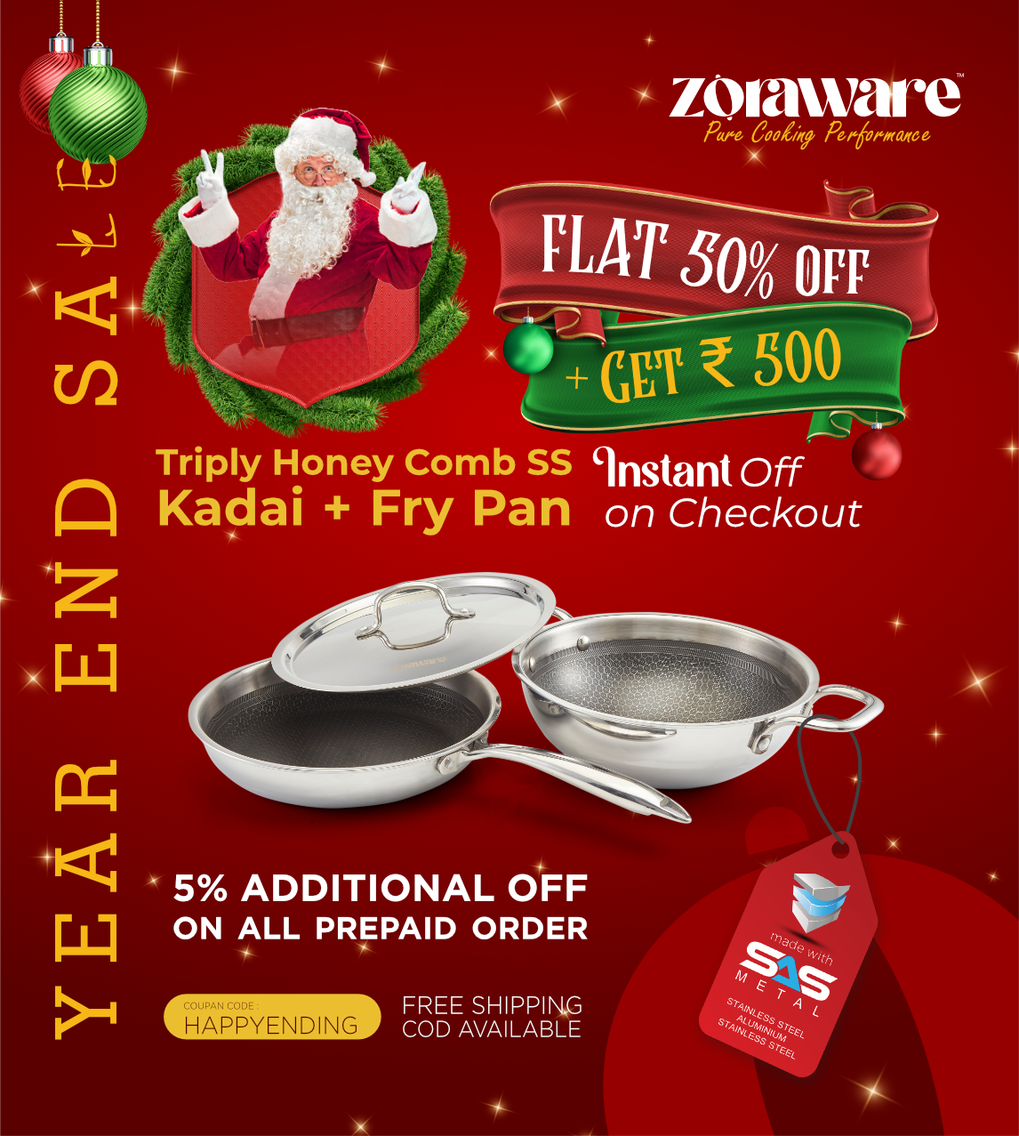 Honey Comb Triply Kadai + Fry Pan Cookware Set with Lid (3 Pcs Set)