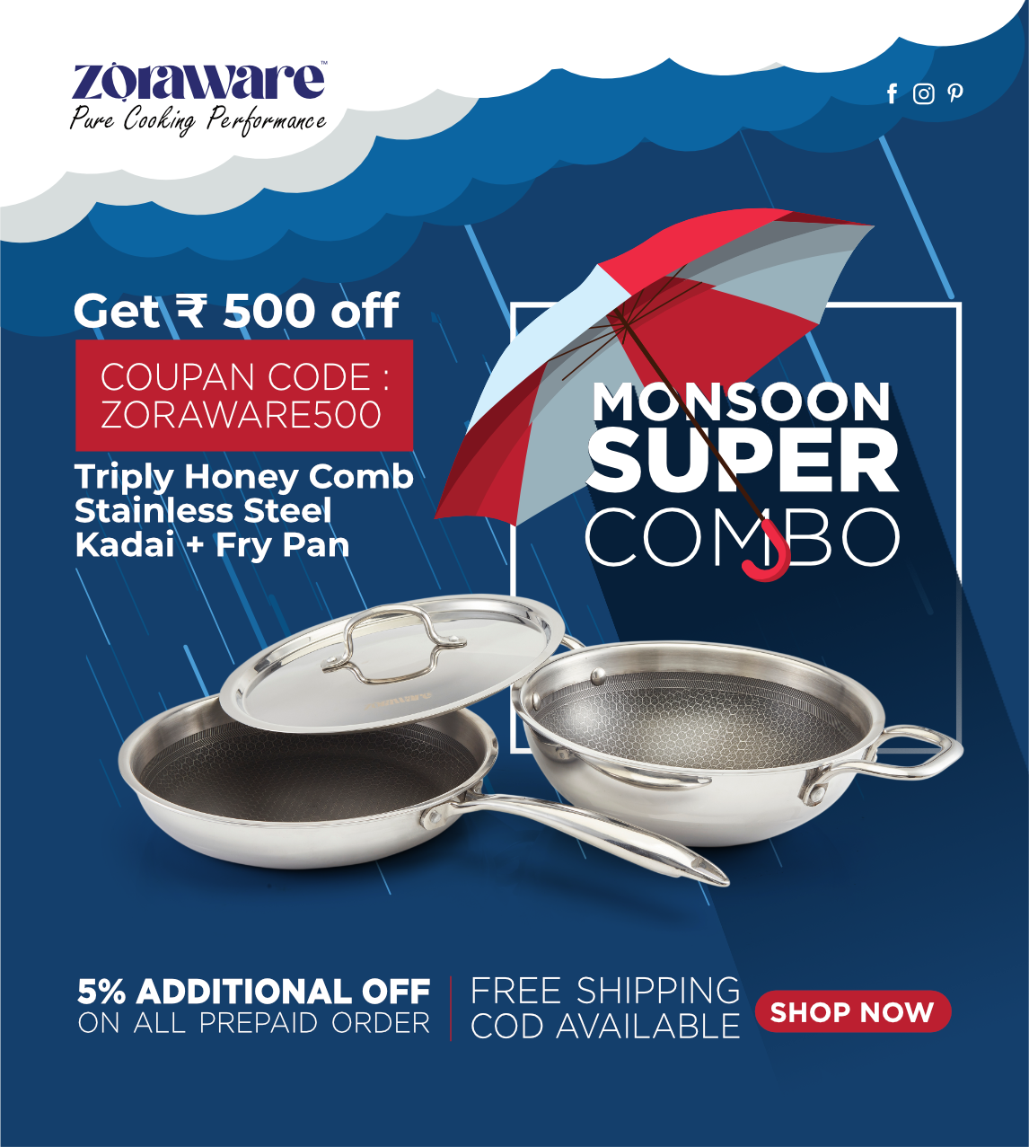 Honey Comb Triply Kadai + Fry Pan Cookware Set with Lid (3 Pcs Set)