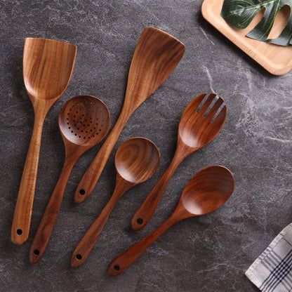 Wooden Spatula Set | Cooking & Serving Spoons | Brown | Set of 6